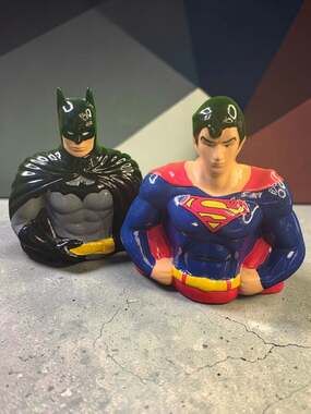 DC Comics Batman & Superman Ceramic Piggy Banks, Justice League Decor